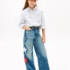 Kinderjeans mit Sternmotiv, hohem Bund und weitem Bein