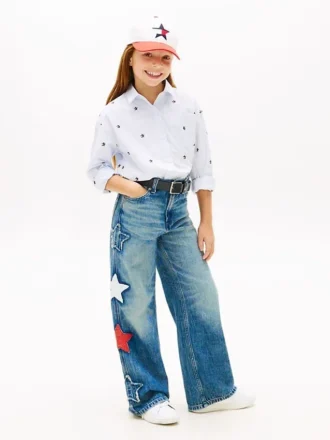Kinderjeans mit Sternmotiv, hohem Bund und weitem Bein