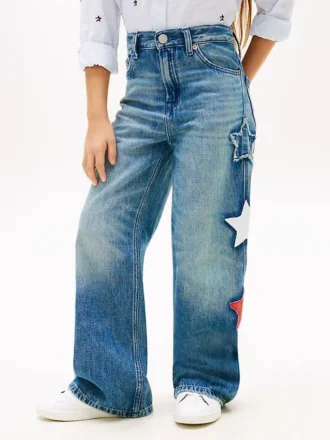 Kinderjeans mit Sternmotiv, hohem Bund und weitem Bein