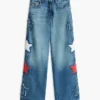 Kinderjeans mit Sternmotiv, hohem Bund und weitem Bein