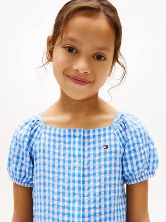 Kinderkleid mit Puffärmeln und Vichy-Karomuster