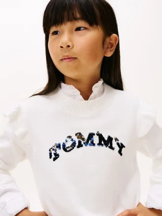 Kinderpullover mit Pailletten-Logo und Rüschen