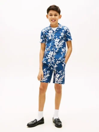 Kindershorts aus Leinen-Baumwollmischung mit Blumenmuster
