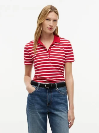 Klassisch geschnittenes, gestreiftes Stretch-Piqué-Polo
