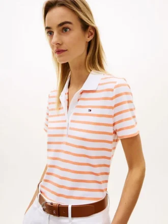 Klassisch geschnittenes, gestreiftes Stretch-Piqué-Polo