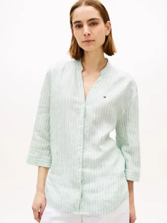 Kragenloses Leinen-Pullover-Hemd