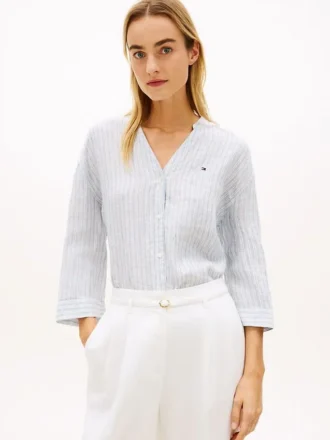 Kragenloses Leinen-Pullover-Hemd
