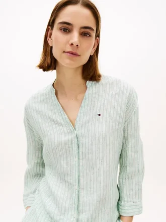 Kragenloses Leinen-Pullover-Hemd