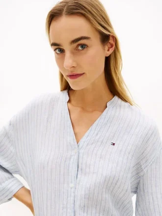 Kragenloses Leinen-Pullover-Hemd