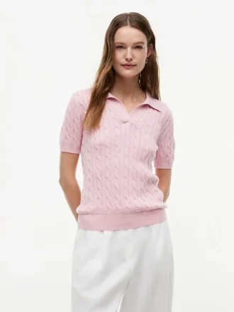 Kurzarm-Polo mit Zopfmuster