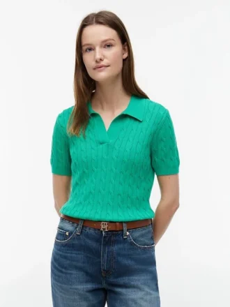 Kurzarm-Polo mit Zopfmuster
