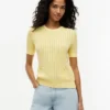 Kurzärmeliger Pointelle-Pullover mit Tasche