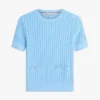 Kurzärmeliger Pointelle-Pullover mit Tasche Kurzärmeliger Pointelle-Pullover mit Tasche