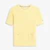 Kurzärmeliger Pointelle-Pullover mit Tasche