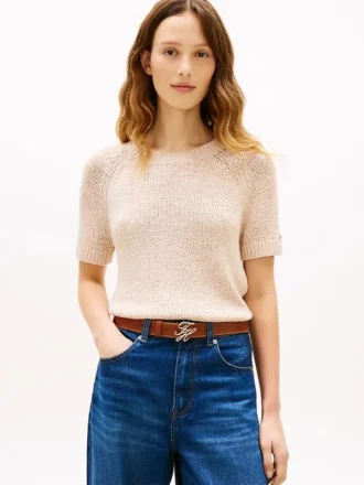 Kurzärmeliger Pullover aus offenem Strick