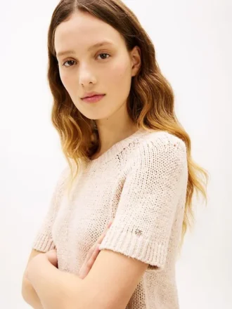 Kurzärmeliger Pullover aus offenem Strick