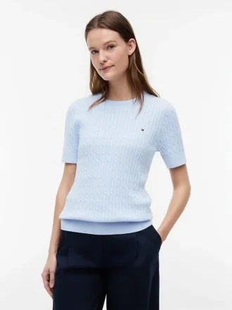 Kurzärmeliger Pullover mit Zopfmuster