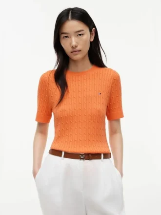 Kurzärmeliger Pullover mit Zopfmuster