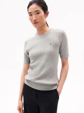 Kurzärmeliger Pullover mit Zopfmuster