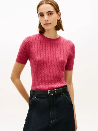 Kurzärmeliger Pullover mit Zopfmuster