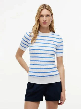 Kurzärmeliger Pullover mit Zopfmuster
