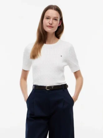 Kurzärmeliger Pullover mit Zopfmuster