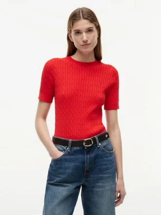 Kurzärmeliger Pullover mit Zopfmuster