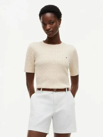 Kurzärmeliger Pullover mit Zopfmuster
