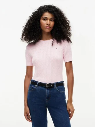 Kurzärmeliger Pullover mit Zopfmuster