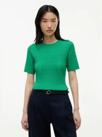 Kurzärmeliger Pullover mit Zopfmuster