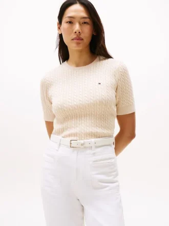 Kurzärmeliger Pullover mit Zopfmuster