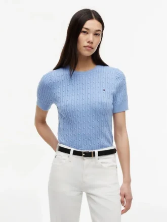 Kurzärmeliger Pullover mit Zopfmuster