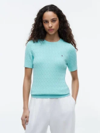 Kurzärmeliger Pullover mit Zopfmuster