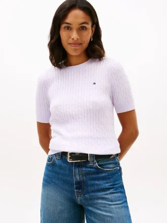 Kurzärmeliger Pullover mit Zopfmuster