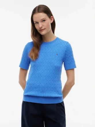 Kurzärmeliger Pullover mit Zopfmuster