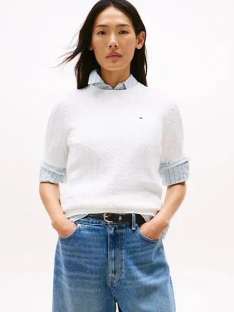 Kurzärmeliger Pullover mit Zopfmuster