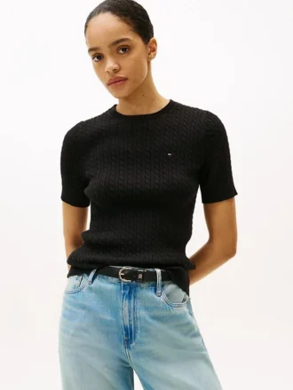 Kurzärmeliger Pullover mit Zopfmuster
