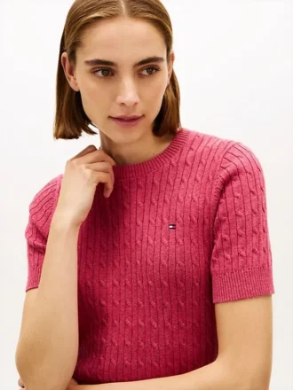 Kurzärmeliger Pullover mit Zopfmuster