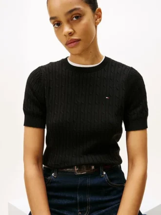 Kurzärmeliger Pullover mit Zopfmuster