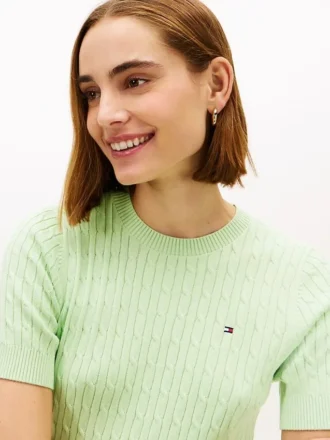 Kurzärmeliger Pullover mit Zopfmuster