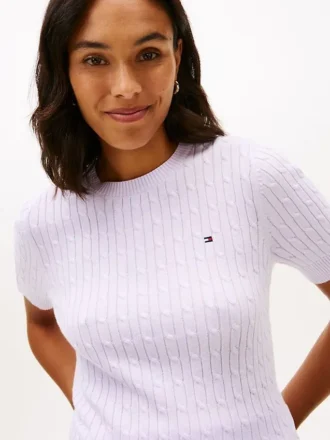 Kurzärmeliger Pullover mit Zopfmuster