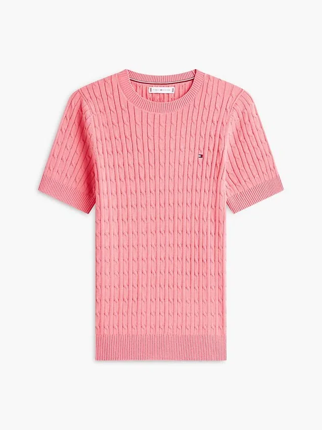 Kurzärmeliger Pullover mit Zopfmuster Kurzärmeliger Pullover mit Zopfmuster