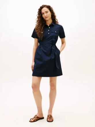 Kurzärmeliges Utility-Shirtkleid mit Gürtel