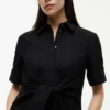 Leinenmischung-Shirtkleid mit Bindeband vorne