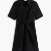 Leinenmischung-Shirtkleid mit Bindeband vorne
