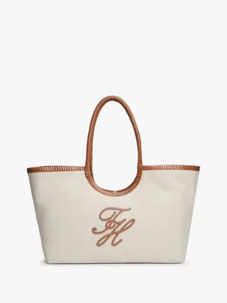 Maxi-Tasche aus Leinen mit Schriftzug-Monogramm