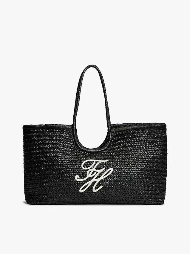 Maxi-Tasche aus Raffia mit Schriftzug-Monogramm Maxi-Tasche aus Raffia mit Schriftzug-Monogramm