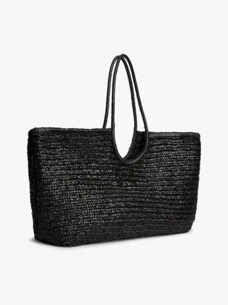 Maxi-Tasche aus Raffia mit Schriftzug-Monogramm