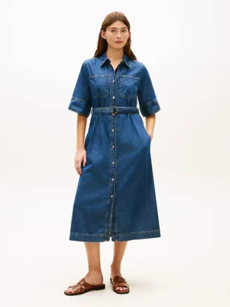 Midi-Jeanskleid mit Gürtel