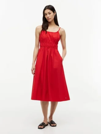 Midi-Kleid aus gerafftem Popeline